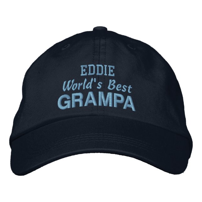 World's Best GRAMPA Custom Name NAVY and BLUE Embroidered Hat (Front)