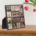 World's Best Grandma 12 Photo Collage Dark Wood Plaque<br><div class="desc">Create your own photo collage  plaque  with 12 of your favorite pictures on a wood texture background .Personalize with grandkids photos . Makes a treasured keepsake gift for grandma for birthday, mother's day, grandparents day, etc</div>