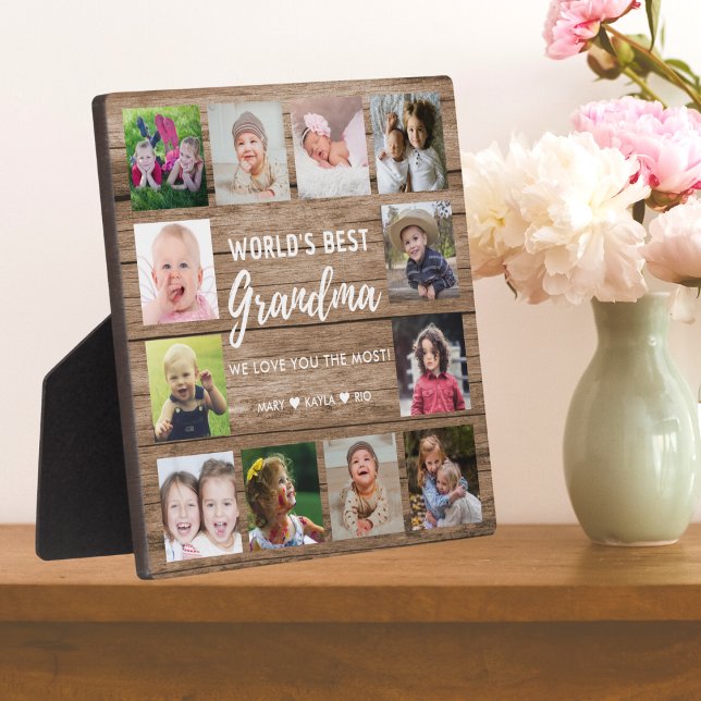 World's Best Grandma 12 Photo Collage Grandkids  Plaque (Creator Uploaded)