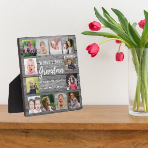 World's Best Grandma 12 Photo Grandkids Gray Wood Plaque