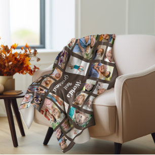 World's Best Grandma 32 Family Photo Collage Brown Fleece Blanket