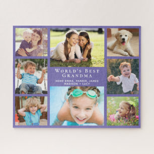 World's Best Grandma 8 Photo Collage Purple Jigsaw Puzzle