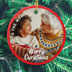 World's Best Grandma Custom Photo Christmas Ceramic Ornament