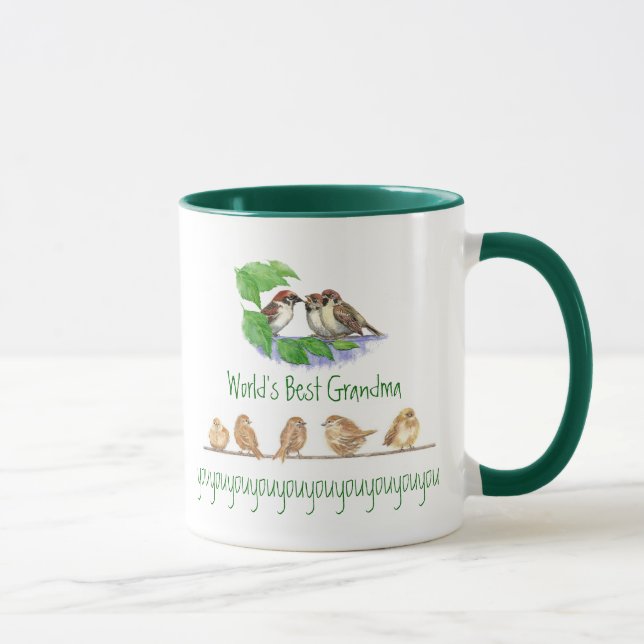 Worlds Best Grandma, Cute Bird Sparrow Family Mug (Right)