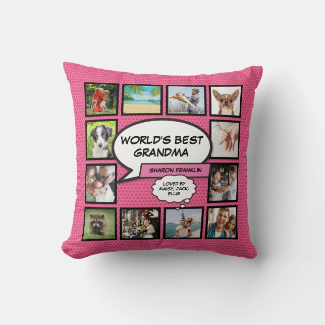 World's Best Grandma Fun Pink Photo Cushion (Front)