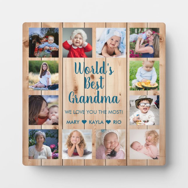 World's Best Grandma Grandkids 12 Photo Collage  Plaque (Front)