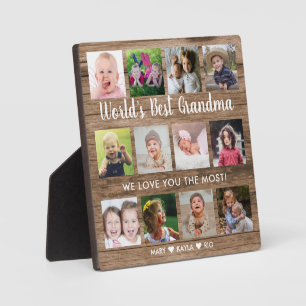 World's Best Grandma Grandkids 12 Photo Wood Plaque