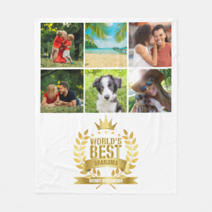 World's Best Grandma, Grandmother 6 Photo Collage Fleece Blanket
