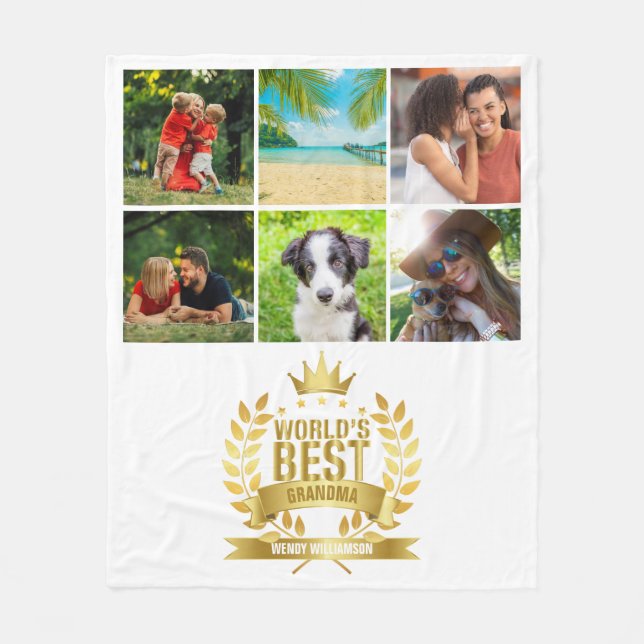 World's Best Grandma, Grandmother 6 Photo Collage Fleece Blanket (Front)