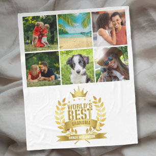 World's Best Grandma Grandmother 6 Photo Collage Fleece Blanket