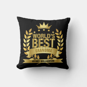 World's Best Grandma Grandmother Gold Black Cushion