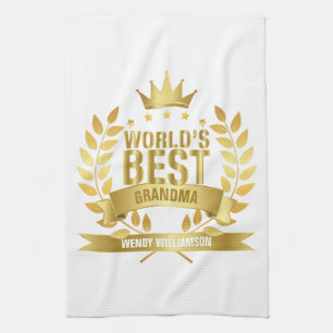 World's Best Grandma Grandmother Gold Fun Tea Towel