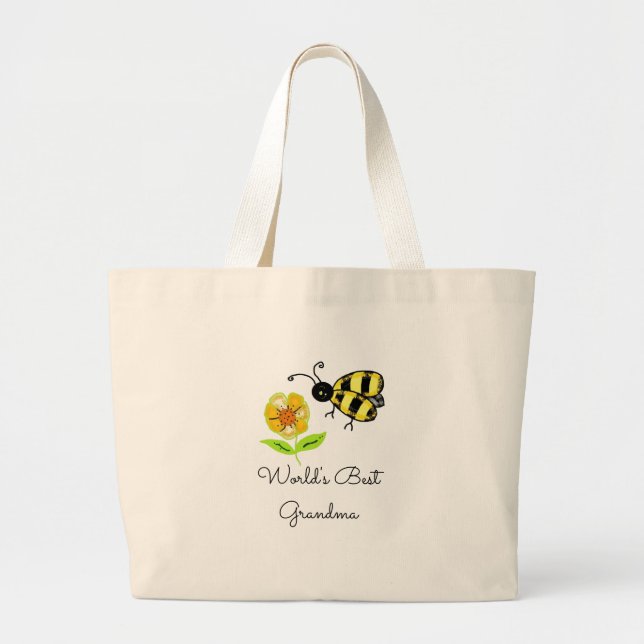 Worlds Best Grandma Honey Bee Large Tote Bag (Front)