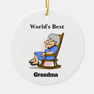 World's Best Grandma In A Rocking Chair Design Ceramic Ornament