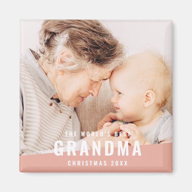 World's Best Grandma Modern Chic Photo Holiday Magnet (Front)