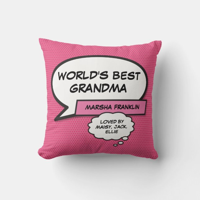 World's Best Grandma Modern Cool Pink Fun Cushion (Front)