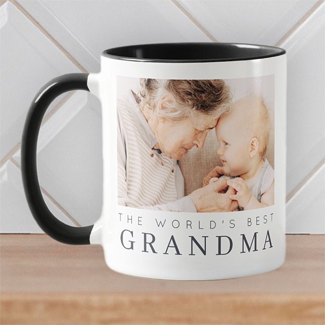 World's Best Grandma Modern Simple Photo Holiday Coffee Mug (Creator Uploaded)