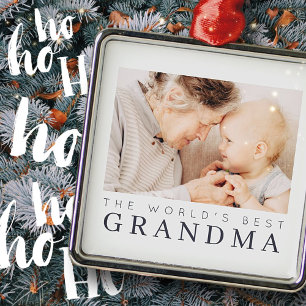 World's Best Grandma Modern Simple Photo Holiday Metal Ornament
