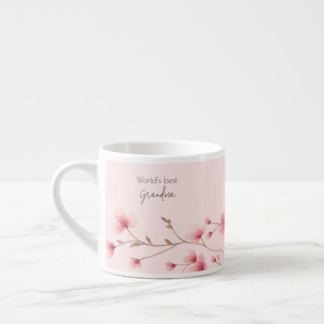World's Best Grandma - Pastel Floral Personalised  Espresso Cup (Left)