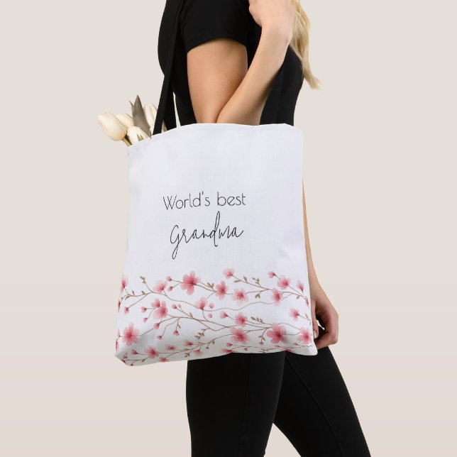 World's Best Grandma - Pastel Floral Personalised  Tote Bag (Close Up)
