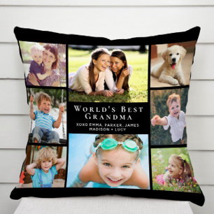 World's Best Grandma Photo Collage Black Cushion