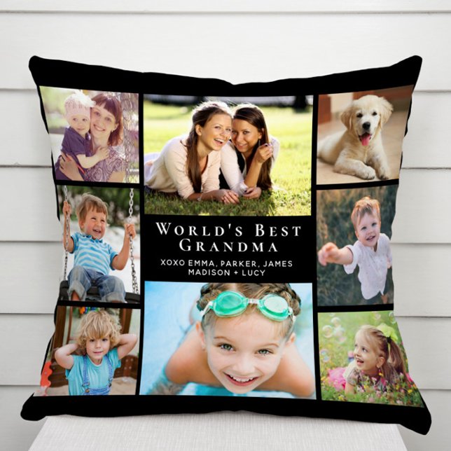 World's Best Grandma Photo Collage Black Cushion (Creator Uploaded)