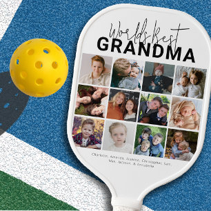 Worlds Best Grandma   Photo Collage Pickleball Paddle