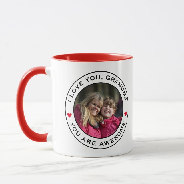 Worlds Best Grandma Photo Heart Red White Black Mug (Left)
