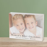 World's Best Grandma Photo Wooden Box Sign<br><div class="desc">Give the world's best grandma an elegant custom photo wooden box sign that she will treasure for years. Personalise with a photo of her grandchildren,  customise the expression "World's Best Grandma" and how she is addressed (Grammy,  Nana,  etc.),  and add her grandchildren's names in elegant typography.</div>