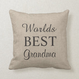 Worlds Best Grandma Pillow on Burlap