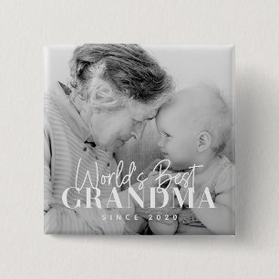 World's Best Grandma Since 20XX Simple Chic Photo 15 Cm Square Badge