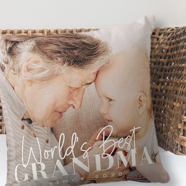 World's Best Grandma Since 20XX Simple Chic Photo Cushion (Creator Uploaded)