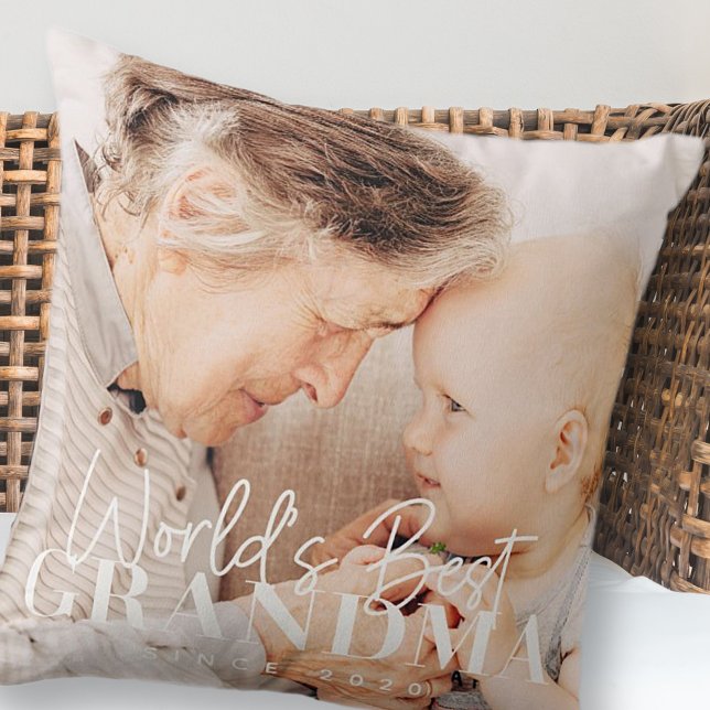 World's Best Grandma Since 20XX Simple Chic Photo Cushion (Creator Uploaded)