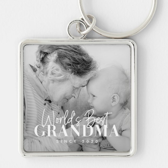 World's Best Grandma Since 20XX Simple Chic Photo Key Ring (Front)