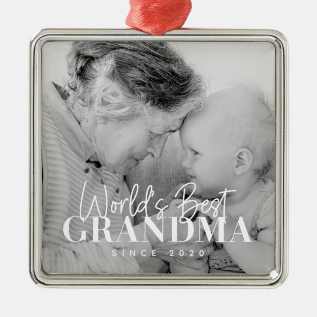 World's Best Grandma Since 20XX Simple Chic Photo Metal Ornament (Front)