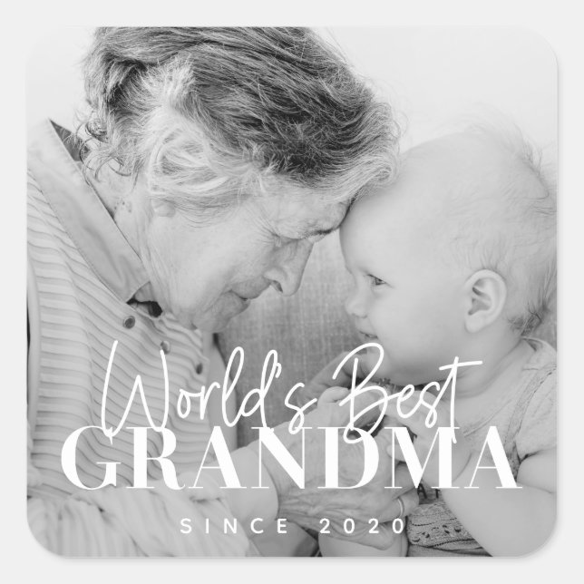 World's Best Grandma Since 20XX Simple Chic Photo Square Sticker (Front)