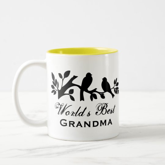 World's Best Grandma sparrows silhouette love bird Two-Tone Coffee Mug