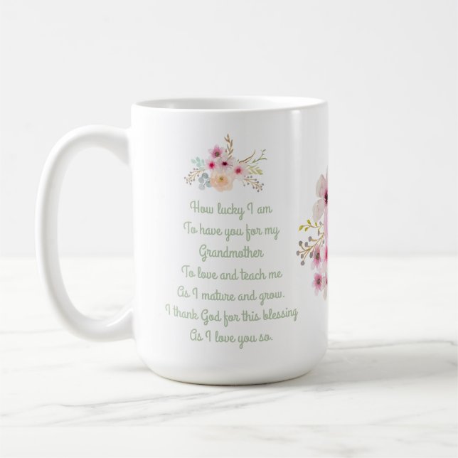 World's Best GRANDMOTHER POEM, Floral Personalised Coffee Mug (Left)