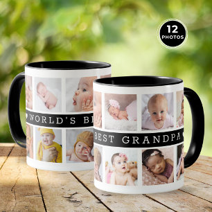 World's Best Grandpa 12 Photo Collage Black Mug