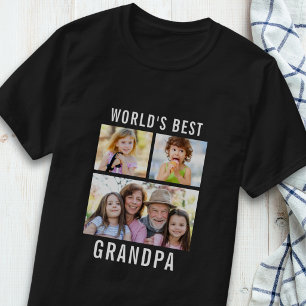 World's Best Grandpa 3 Photo Collage Text Black T-Shirt