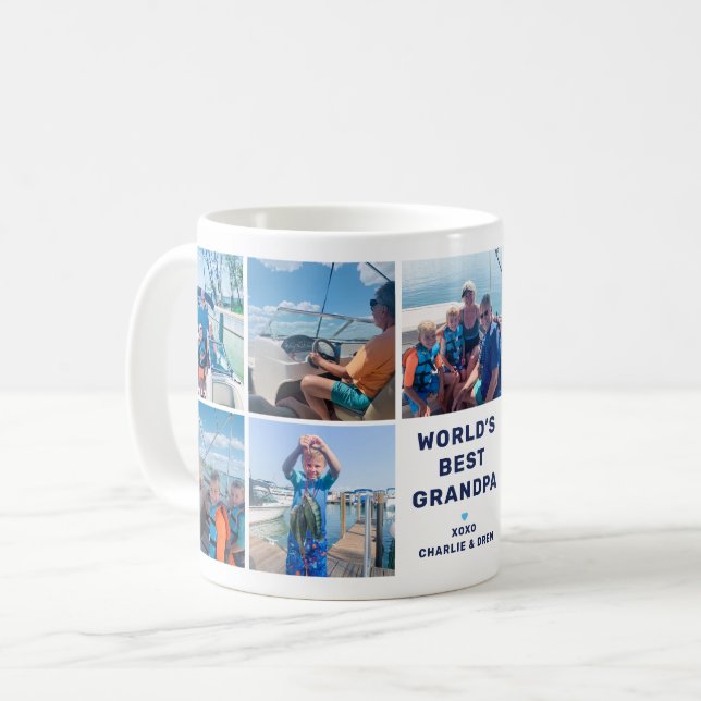 Worlds Best Grandpa 8 Photo Collage Coffee Mug (Front Left)