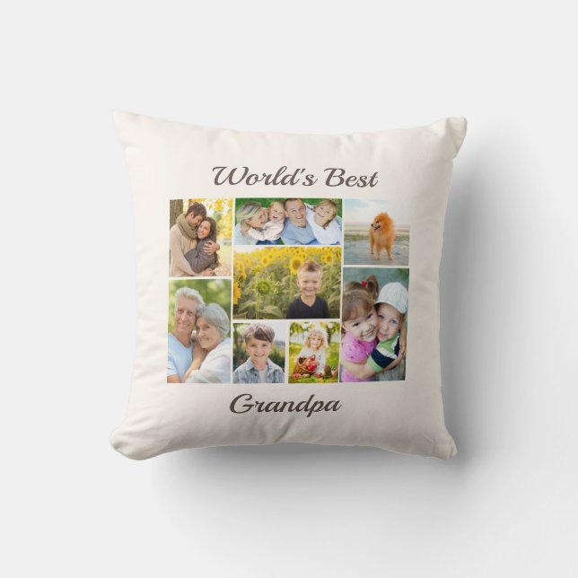 World's Best Grandpa 8 Photo Collage   Cushion (Front)