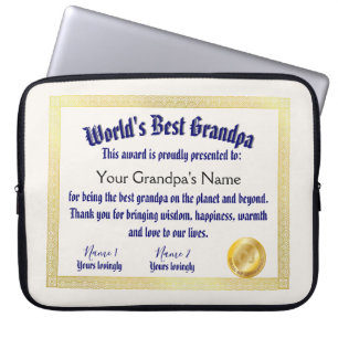 World's best grandpa award certificate laptop sleeve