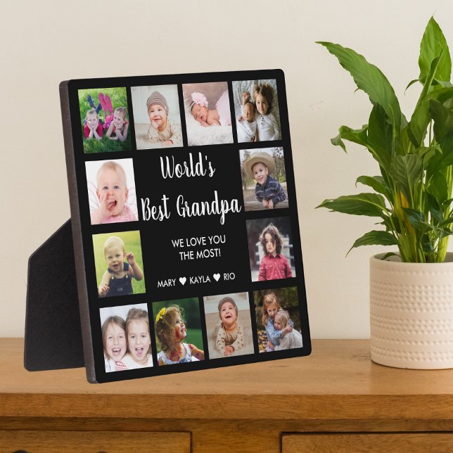 World's Best Grandpa Black  12 Photo Collage  Plaque (Creator Uploaded)