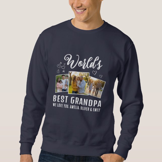World's Best Grandpa Custom 3 Photo Collage Sweatshirt (Front)