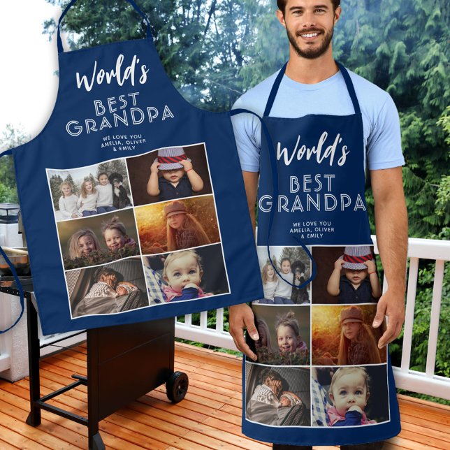 World's Best Grandpa Custom 6 Photo Collage Apron (Creator Uploaded)