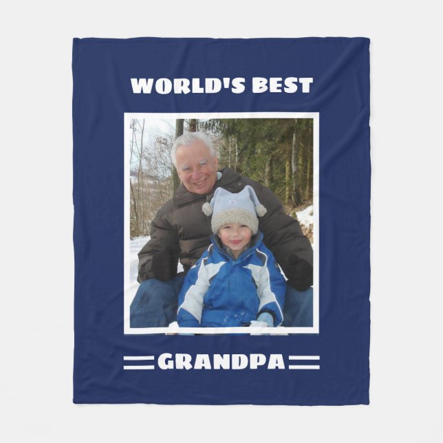 World's Best Grandpa Custom Photo Personalised Fleece Blanket (Front)