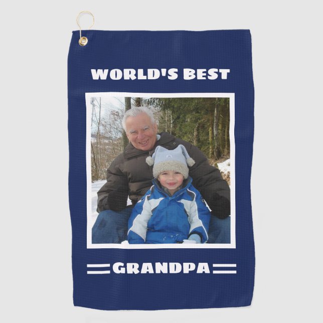 World's Best Grandpa Custom Photo Personalised Golf Towel (Front)