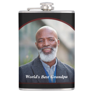 World's Best Grandpa Dad Father Photo Personalise Hip Flask