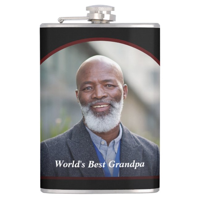 World's Best Grandpa Dad Father Photo Personalise Hip Flask (Front)